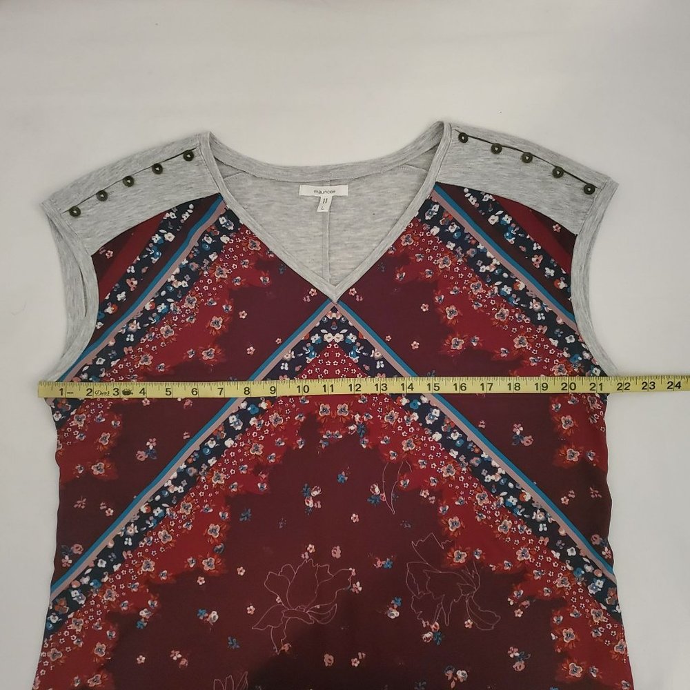 Maurices Women's Floral Multi-Print Sleeveless V-Neck Top Heather Gray/Red Large - Picture 11 of 12